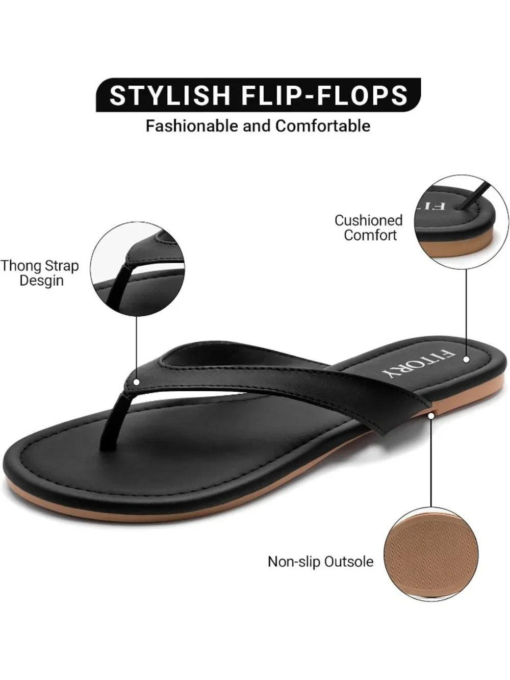 Women's Black Casual Flip Flops Comfortable Thong Walking Slide Summer Beach